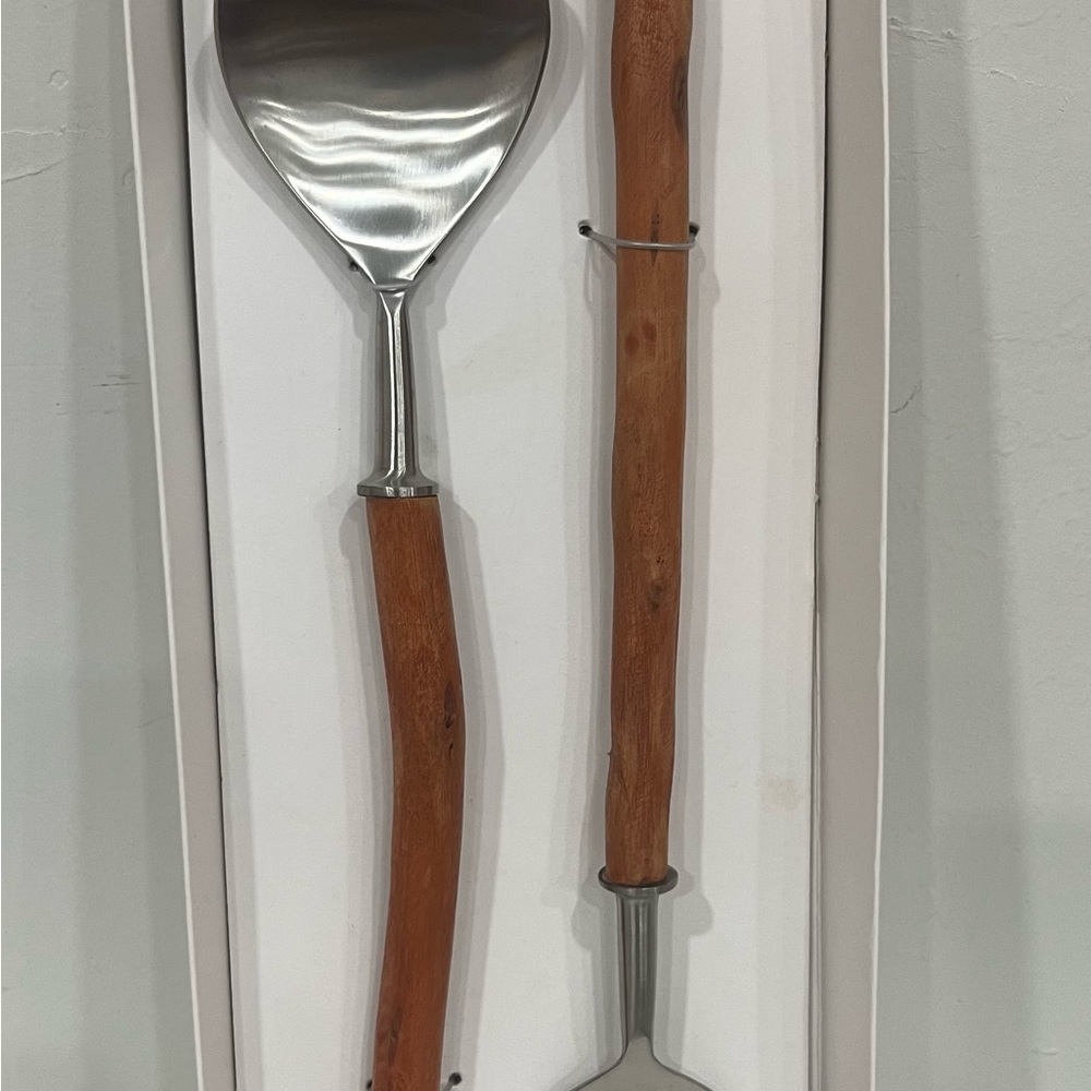 Elegant Silver and Wood Serving Utensil Set‎